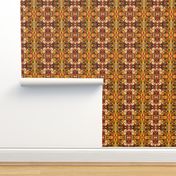 BN11-SM -  Marbled Mystery Tapestry in Orange - Rusty Brown - Green - Yellow 