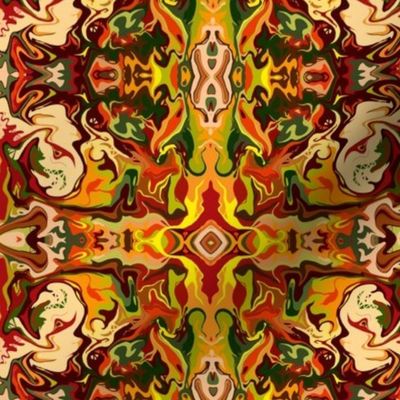 BN11-SM -  Marbled Mystery Tapestry in Orange - Rusty Brown - Green - Yellow 