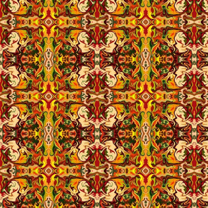 BN11-SM -  Marbled Mystery Tapestry in Orange - Rusty Brown - Green - Yellow 