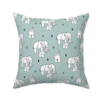 Geometric elephants origami paper art safari theme mother and baby gender neutral blue