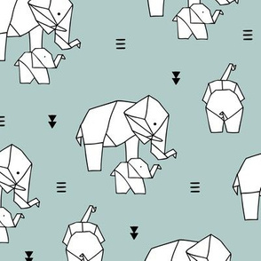 Geometric elephants origami paper art safari theme mother and baby gender neutral blue