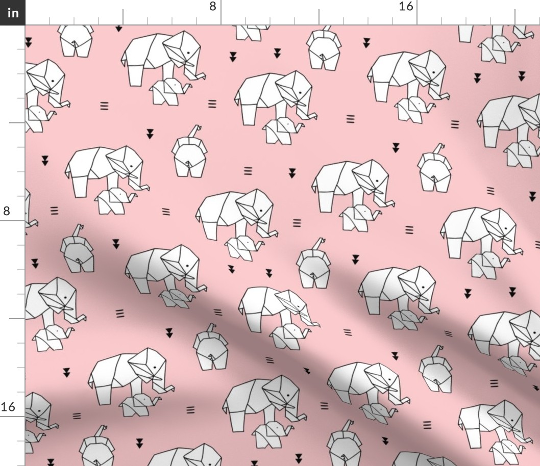 Geometric elephants origami paper art safari theme mother and baby girls baby pastel pink