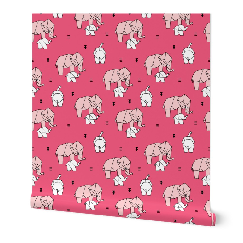 Geometric elephants origami paper art safari theme mother and baby girls pastels pink