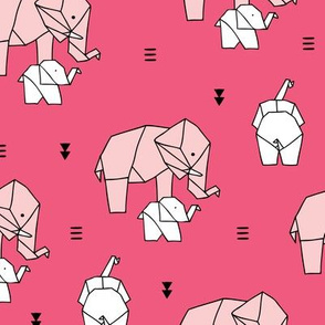 Geometric elephants origami paper art safari theme mother and baby girls pastels pink