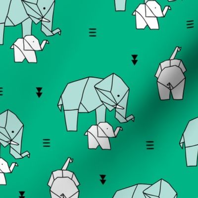 Geometric elephants origami paper art safari theme mother and baby gender neutral green mint