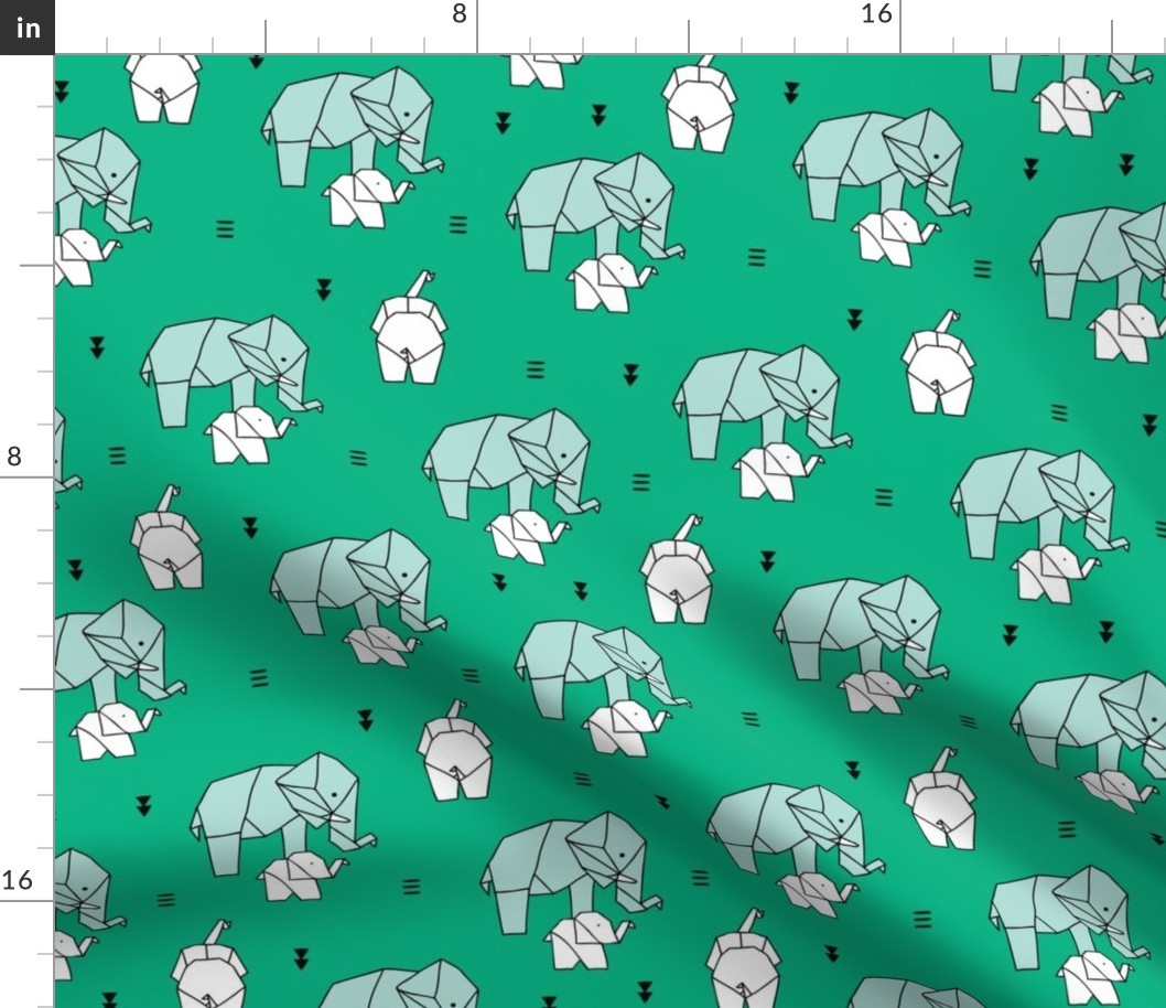 Geometric elephants origami paper art safari theme mother and baby gender neutral green mint