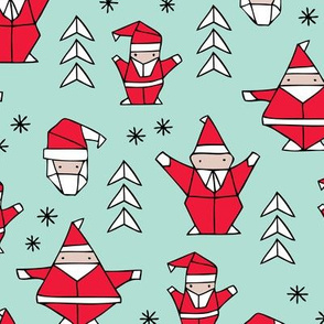 Origami decoration stars seasonal geometric december holiday and santa claus print design red mint