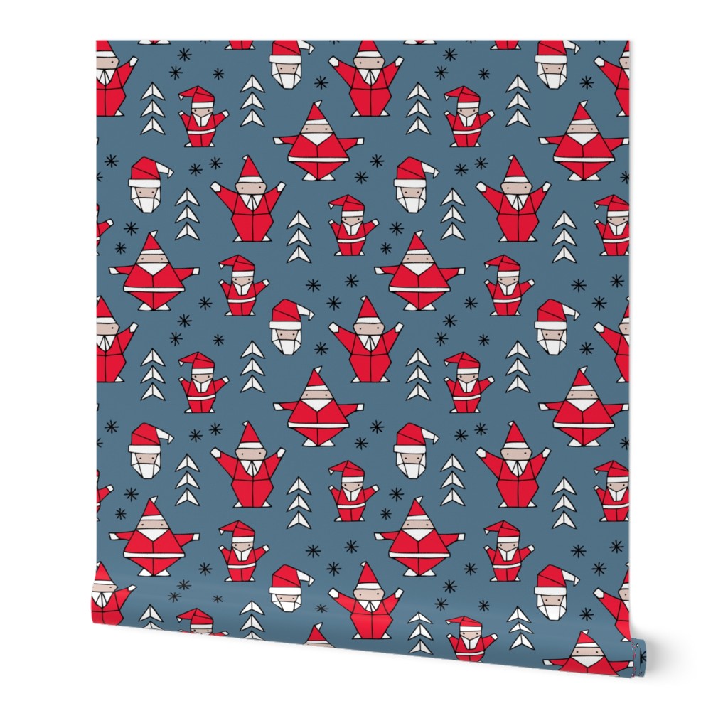 Origami decoration stars seasonal geometric december holiday and santa claus print design red blue