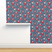 Origami decoration stars seasonal geometric december holiday and santa claus print design red blue