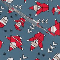 Origami decoration stars seasonal geometric december holiday and santa claus print design red blue