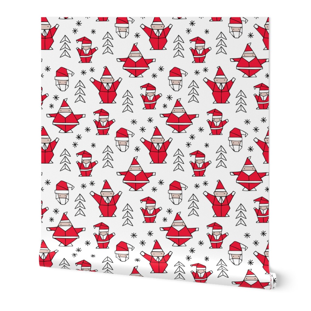 Origami decoration stars seasonal geometric december holiday and santa claus print design red black and white