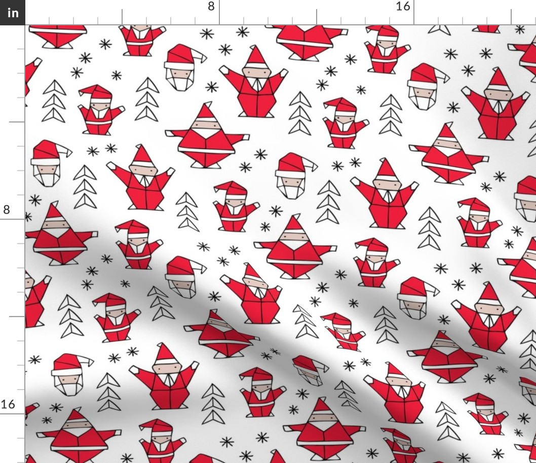 Origami decoration stars seasonal geometric december holiday and santa claus print design red black and white