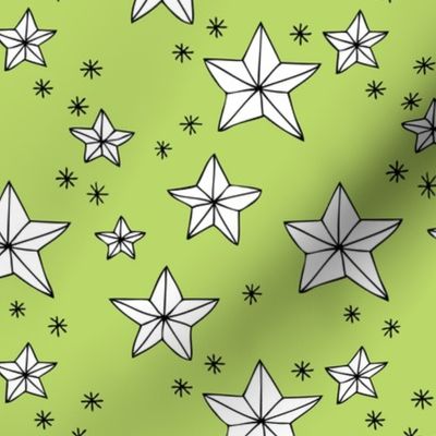 Origami decoration stars seasonal geometric december holiday holy night design lime green