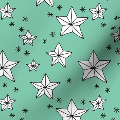 Origami decoration stars seasonal geometric december holiday holy night design mint green