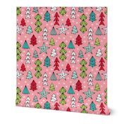 Christmas trees and origami decoration stars seasonal geometric december holiday design pink multi color