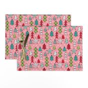 Christmas trees and origami decoration stars seasonal geometric december holiday design pink multi color