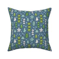 Christmas trees and origami decoration stars seasonal geometric december holiday design green blue night