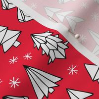 Christmas trees and origami decoration stars seasonal geometric december holiday design pink