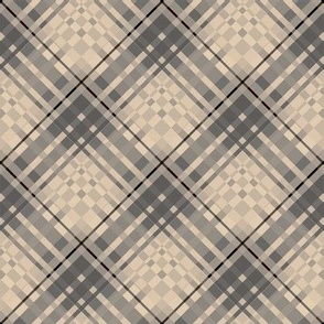 Large  - Grey and Taupe Diagonal Plaid