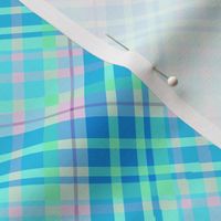 Large - Fairies Dance in the Rain Diagonal Plaid in Blue - Green - Pink