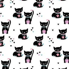 Kitty black cat cute love cats fabric pink blue