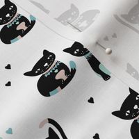 Kitty black cat cute love cats fabric mint blue