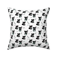 Kitty black cat cute love cats fabric mint blue