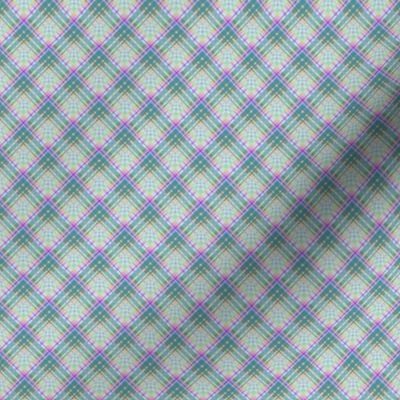 Small - Summer Day Diagonal  Plaid in Pastel in  Green - Lilac - Orange