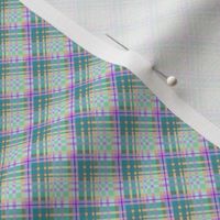 Small - Summer Day Diagonal  Plaid in Pastel in  Green - Lilac - Orange