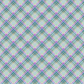 Small - Summer Day Diagonal  Plaid in Pastel in  Green - Lilac - Orange