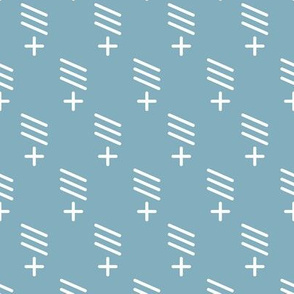 Geometric plus and stokes abstract scandinavian style fabric blue