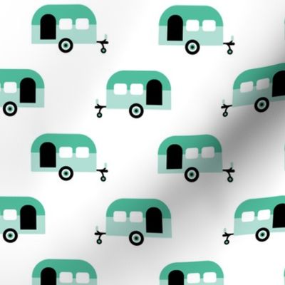 Super cool dutch caravan travel theme summer vacation time in europe fabric mint green boys