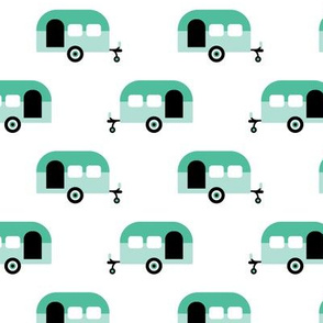 Super cool dutch caravan travel theme summer vacation time in europe fabric mint green boys