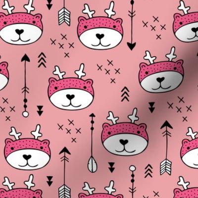 Sweet little baby moose geometric crosses and arrows deer fabric pink girls