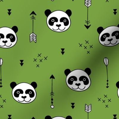 Sweet little baby panda geometric crosses and arrows fabric gender neutral green