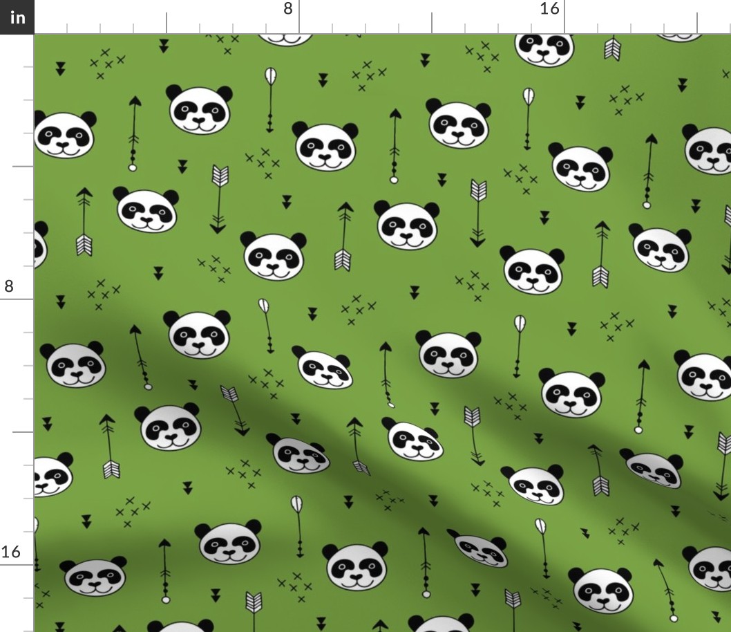 Sweet little baby panda geometric crosses and arrows fabric gender neutral green