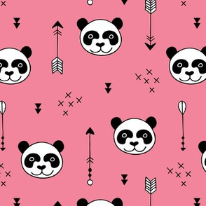 Sweet little baby panda geometric crosses and arrows fabric pink girls