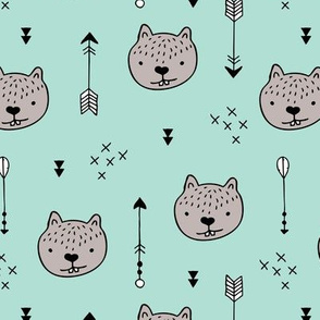 Sweet little baby beaver geometric crosses and arrows fabric gender neutral mint