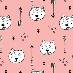 Sweet little baby beaver geometric crosses and arrows fabric girls pink