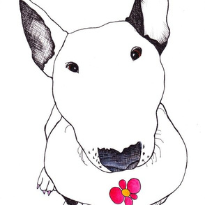 Bull Terrier Smelling Flowers 