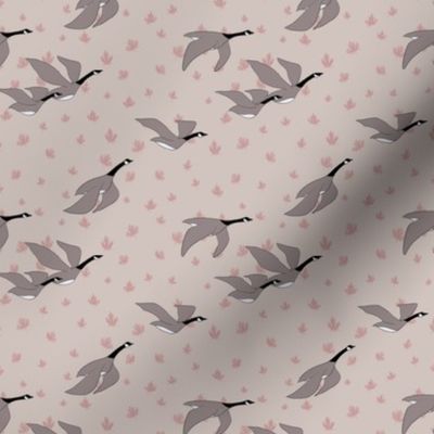 Canada Geese on a Taupe Maple Leaf Background