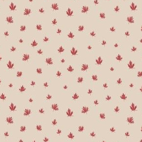 Maple Leaf Ditsy in Red on Taupe Background