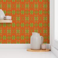 Lush Leafy Tropical on Sun-Scorched Orange - Small Scale