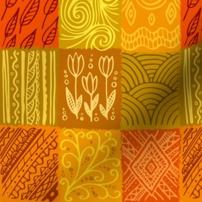 Orange pattern, hand drawn patchwork