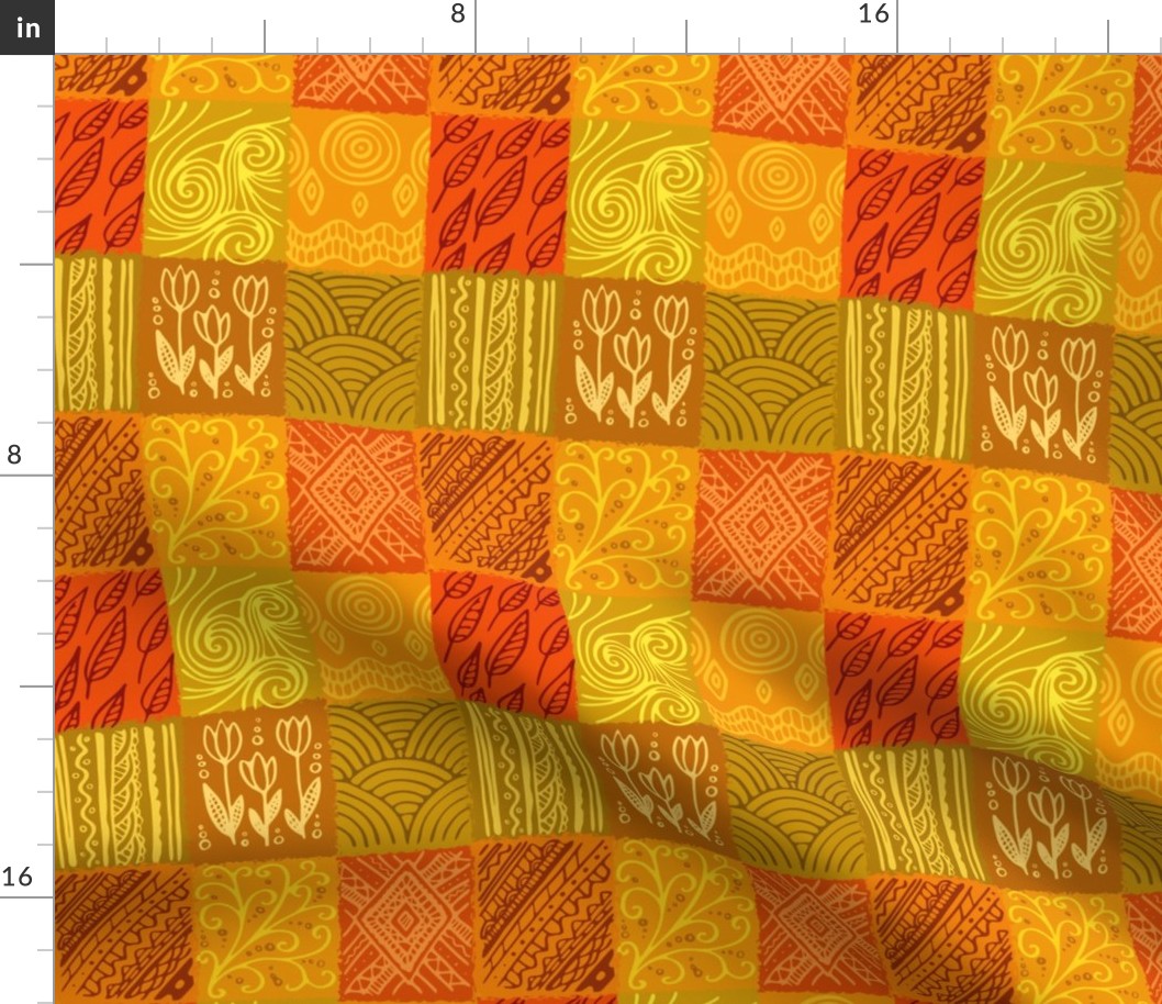 Orange pattern, hand drawn patchwork