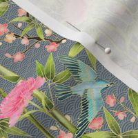 Bamboo, Birds and Blossoms on grey - extra small