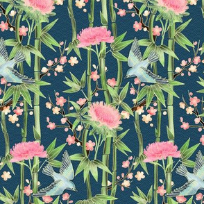 Bamboo, Birds and Blossoms on teal - extra small