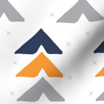 orange + navy + grey 