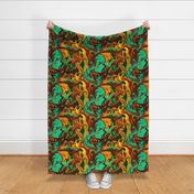 BN12 -  LG - Abstract Marbled Mystery  in Orange - Green - Turquoise - Yellow  - Rust