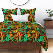 BN12 -  LG - Abstract Marbled Mystery  in Orange - Green - Turquoise - Yellow  - Rust